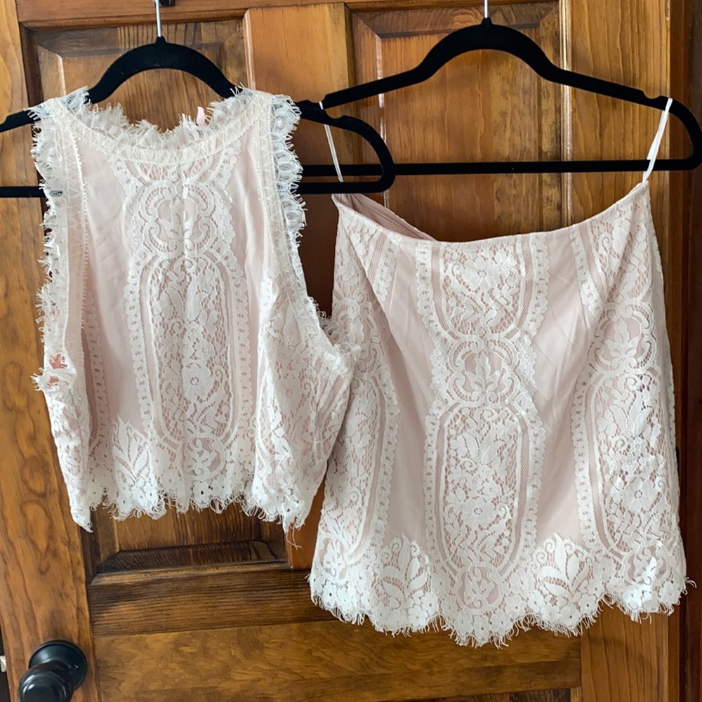 2 piece lace skirt and crop top set